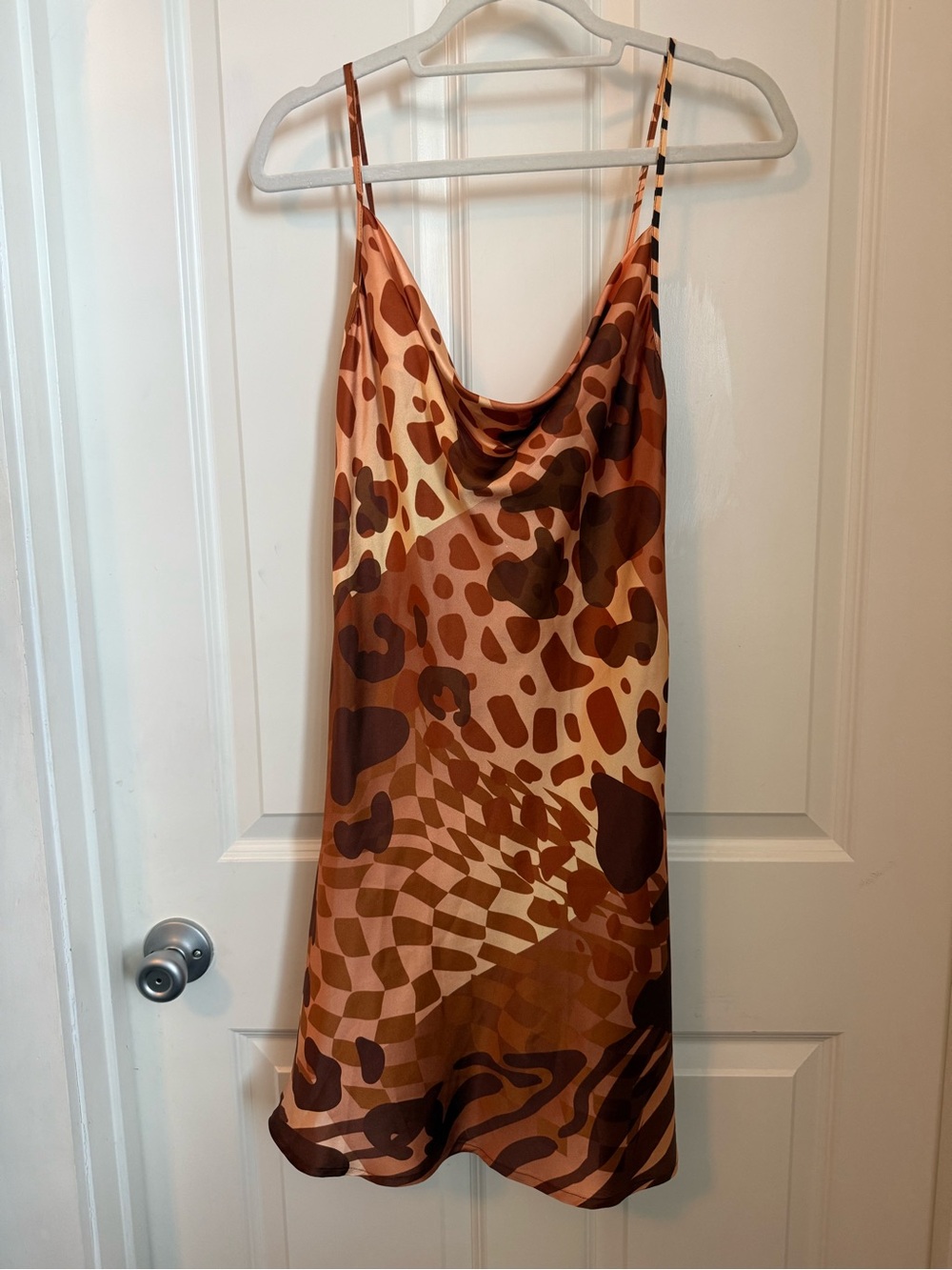 Bruce Glen Silk Cowl Neck Mini Slip Dress S Wild Animal Matching Jacket M